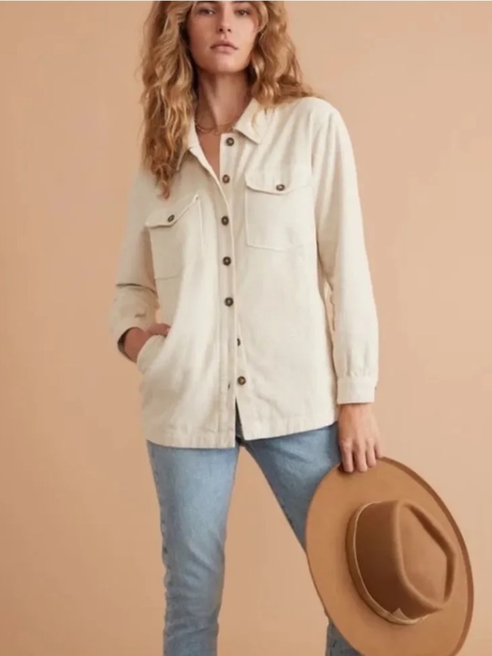Marine Layer | Women's Cream Corduroy Hemp Blend Jemma Button Up Shirt Jacket XS